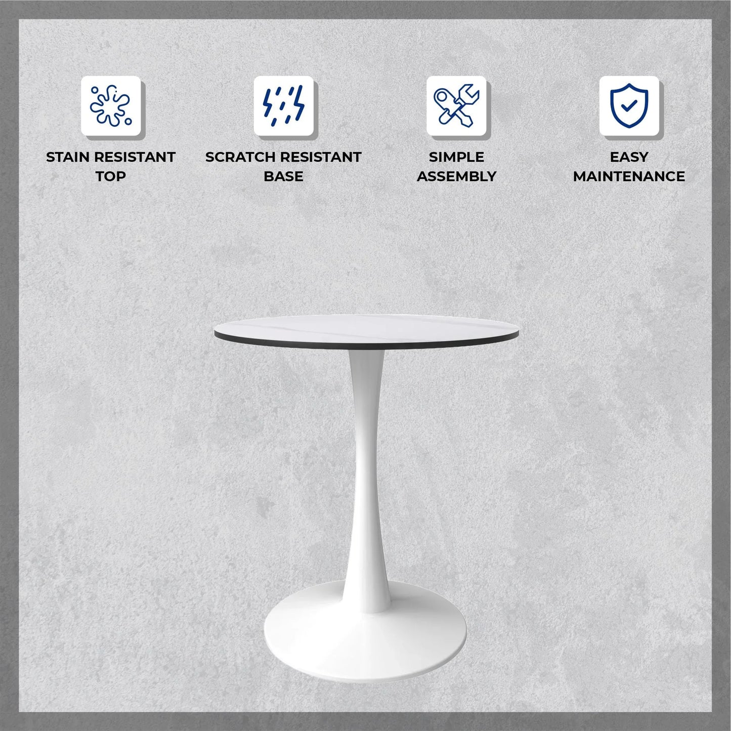Bristol 31" Round Dining Table with Sintered Stone Tabletop in White Steel - Elax Furniture