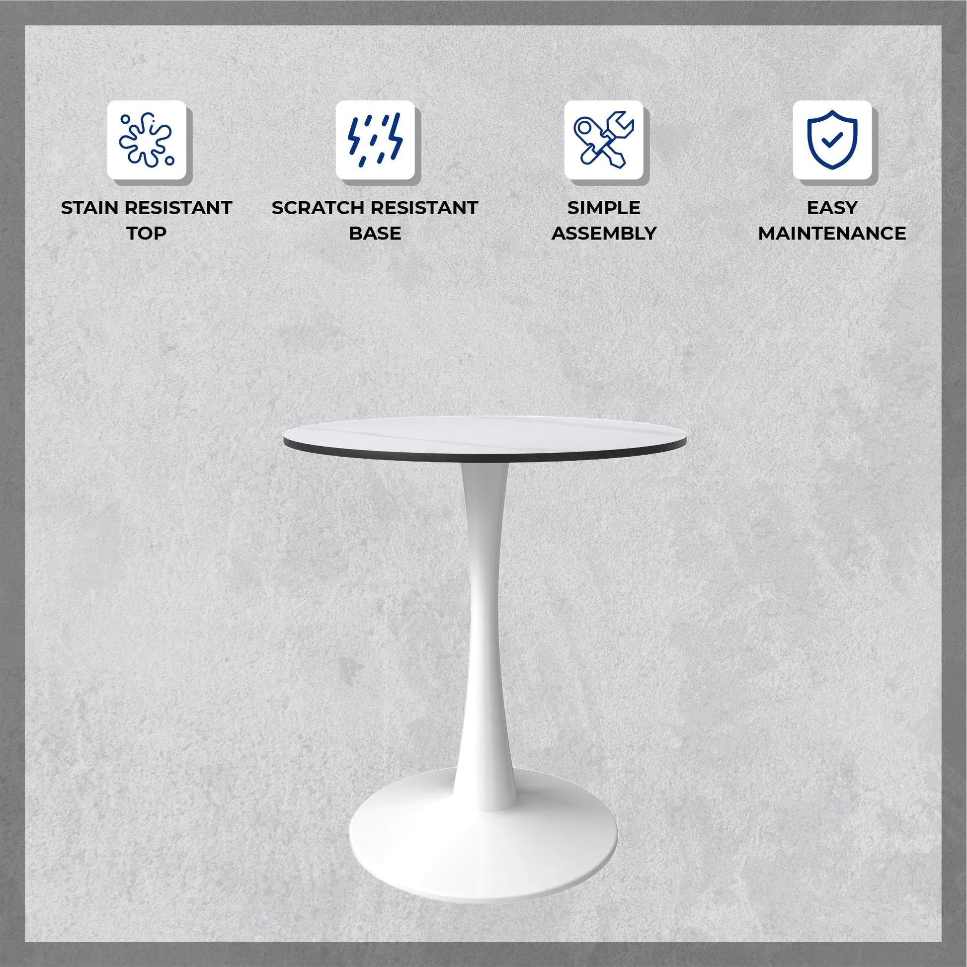 Bristol 31" Round Dining Table with Sintered Stone Tabletop in White Steel - Elax Furniture