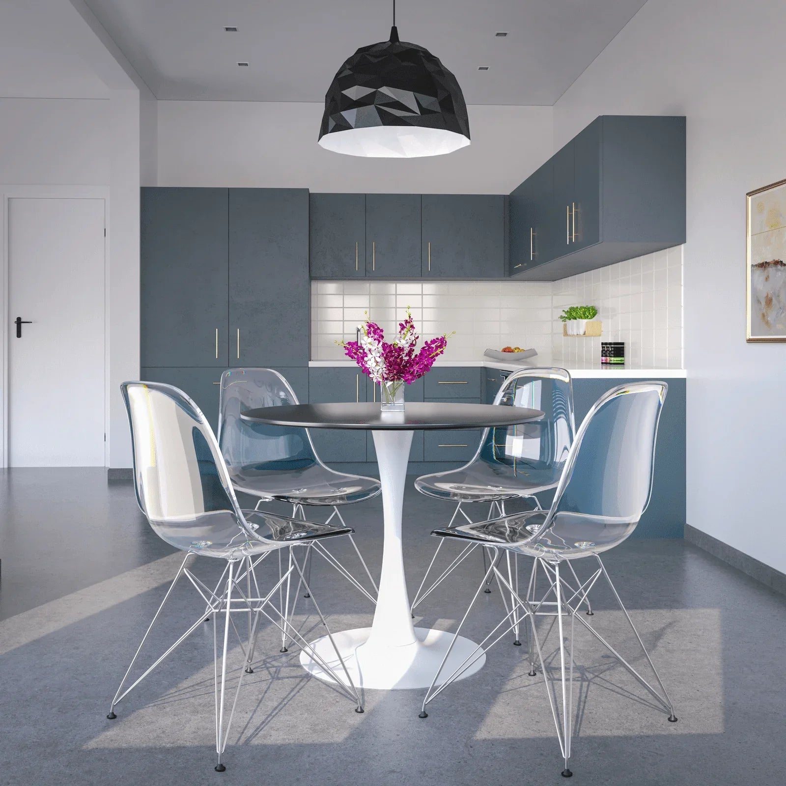 Bristol Modern Round Dining Table with Wood Top and Iron Pedestal Base - Elax Furniture