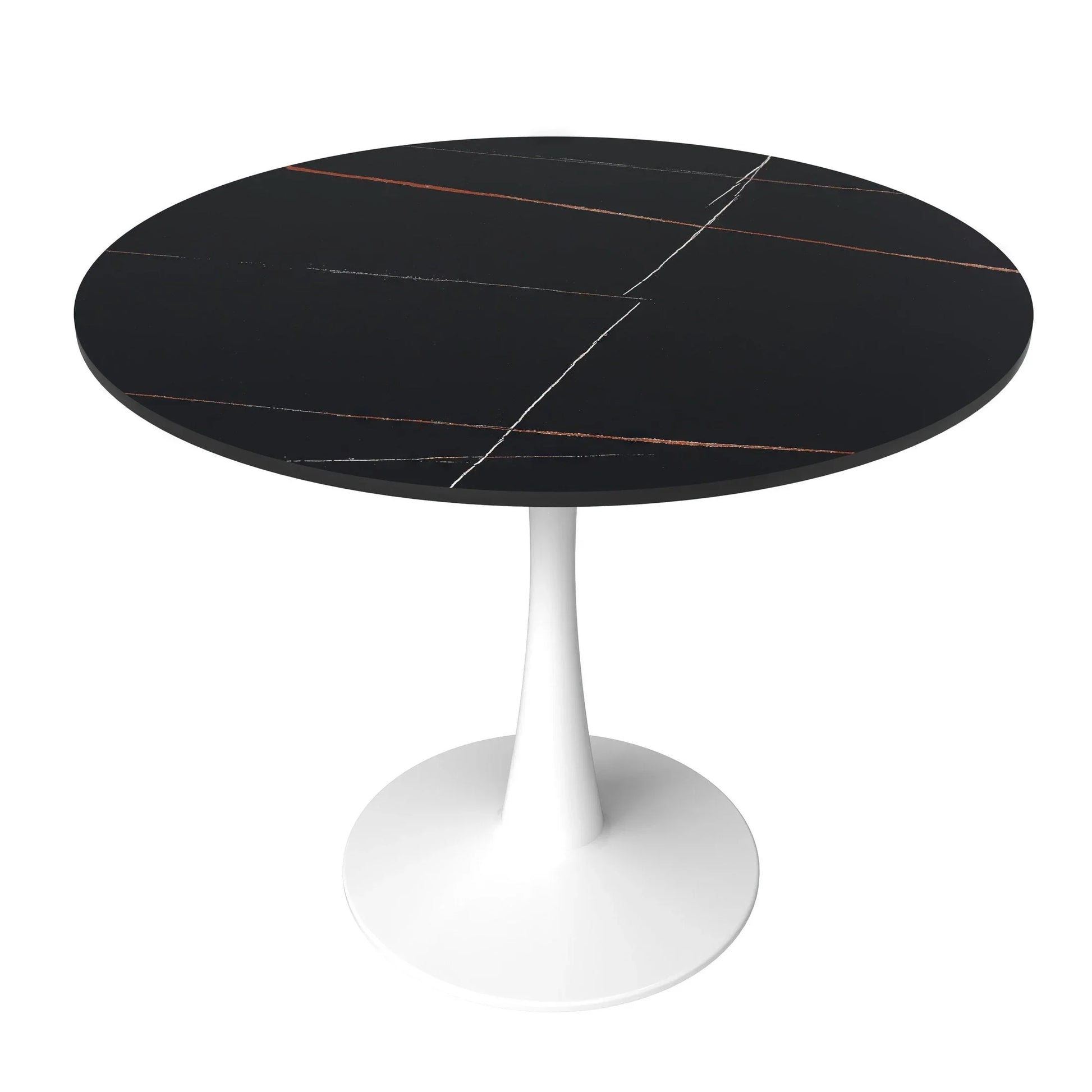 Bristol 35" Round Dining Table with Sintered Stone Tabletop in White Steel - Elax Furniture