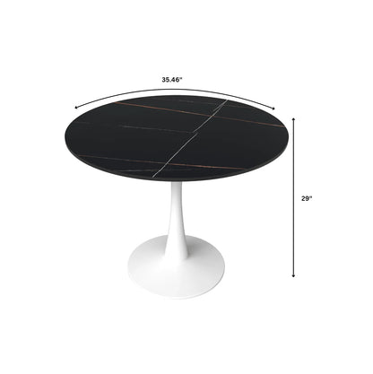 Bristol 35" Round Dining Table with Sintered Stone Tabletop in White Steel - Elax Furniture