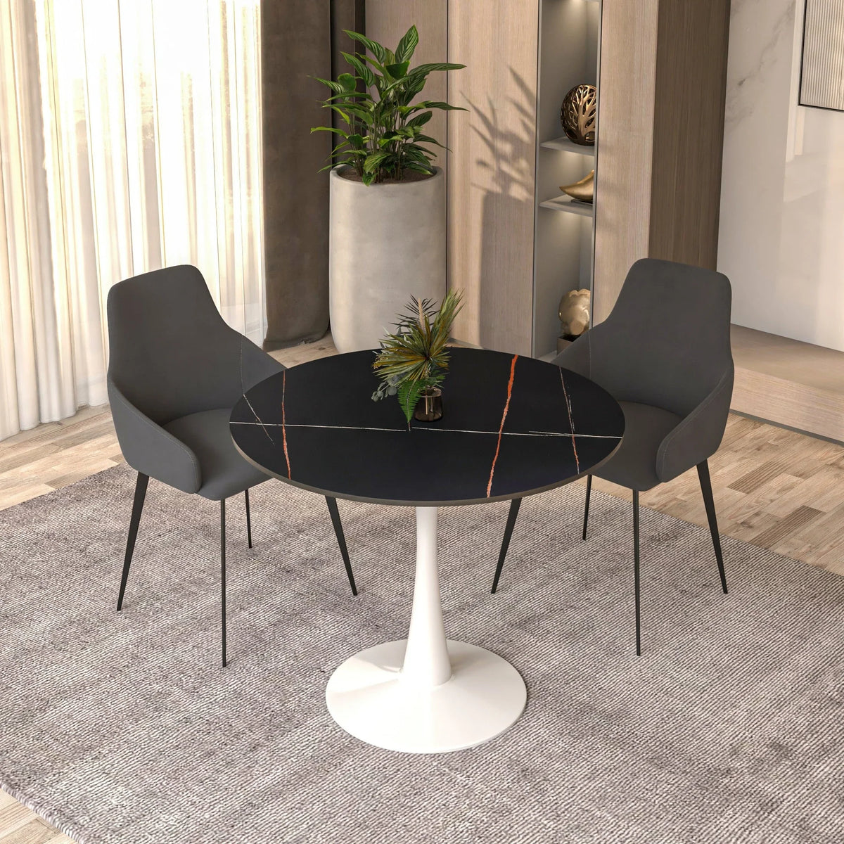 Bristol 35" Round Dining Table with Sintered Stone Tabletop in White Steel - Elax Furniture