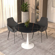 Bristol 35" Round Dining Table with Sintered Stone Tabletop in White Steel - Elax Furniture