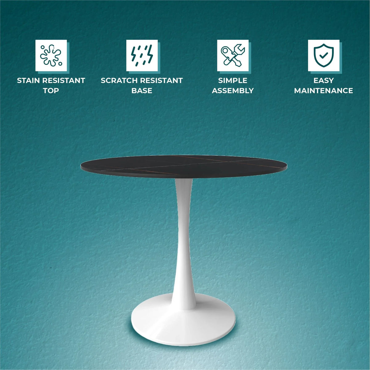 Bristol 35" Round Dining Table with Sintered Stone Tabletop in White Steel - Elax Furniture