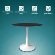 Bristol 35" Round Dining Table with Sintered Stone Tabletop in White Steel - Elax Furniture