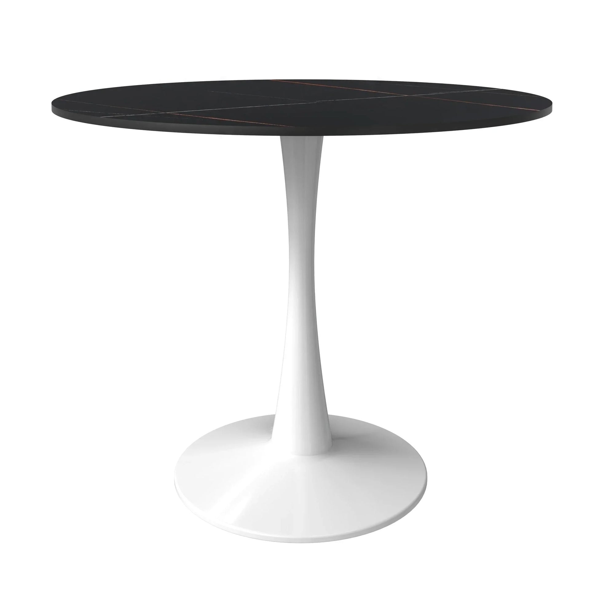 Bristol 35" Round Dining Table with Sintered Stone Tabletop in White Steel - Elax Furniture