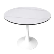 Bristol 35" Round Dining Table with Sintered Stone Tabletop in White Steel - Elax Furniture