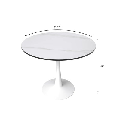 Bristol 35" Round Dining Table with Sintered Stone Tabletop in White Steel - Elax Furniture