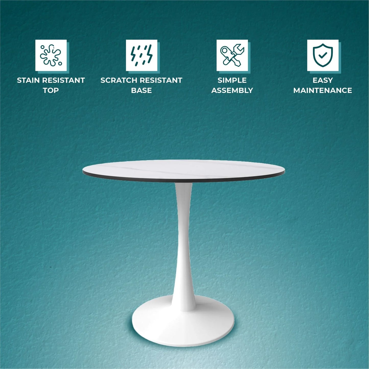 Bristol 35" Round Dining Table with Sintered Stone Tabletop in White Steel - Elax Furniture