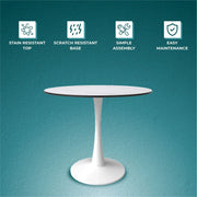 Bristol 35" Round Dining Table with Sintered Stone Tabletop in White Steel - Elax Furniture