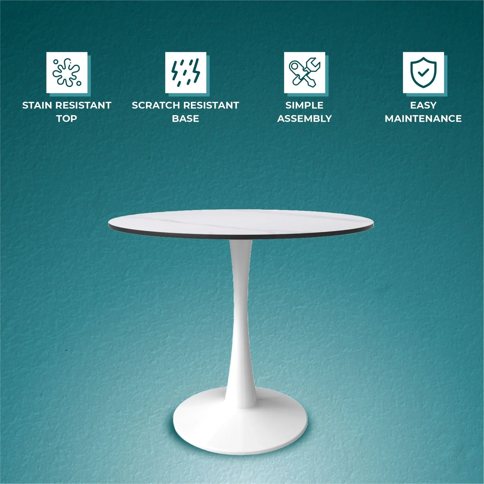 Bristol 35" Round Dining Table with Sintered Stone Tabletop in White Steel - Elax Furniture