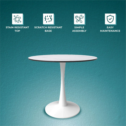 Bristol 35" Round Dining Table with Sintered Stone Tabletop in White Steel - Elax Furniture