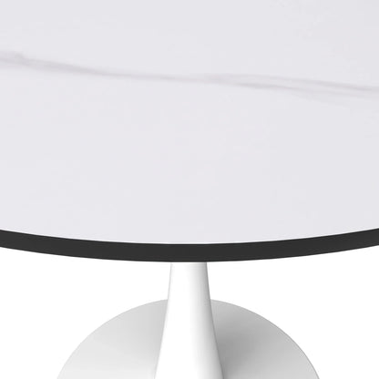 Bristol 35" Round Dining Table with Sintered Stone Tabletop in White Steel - Elax Furniture