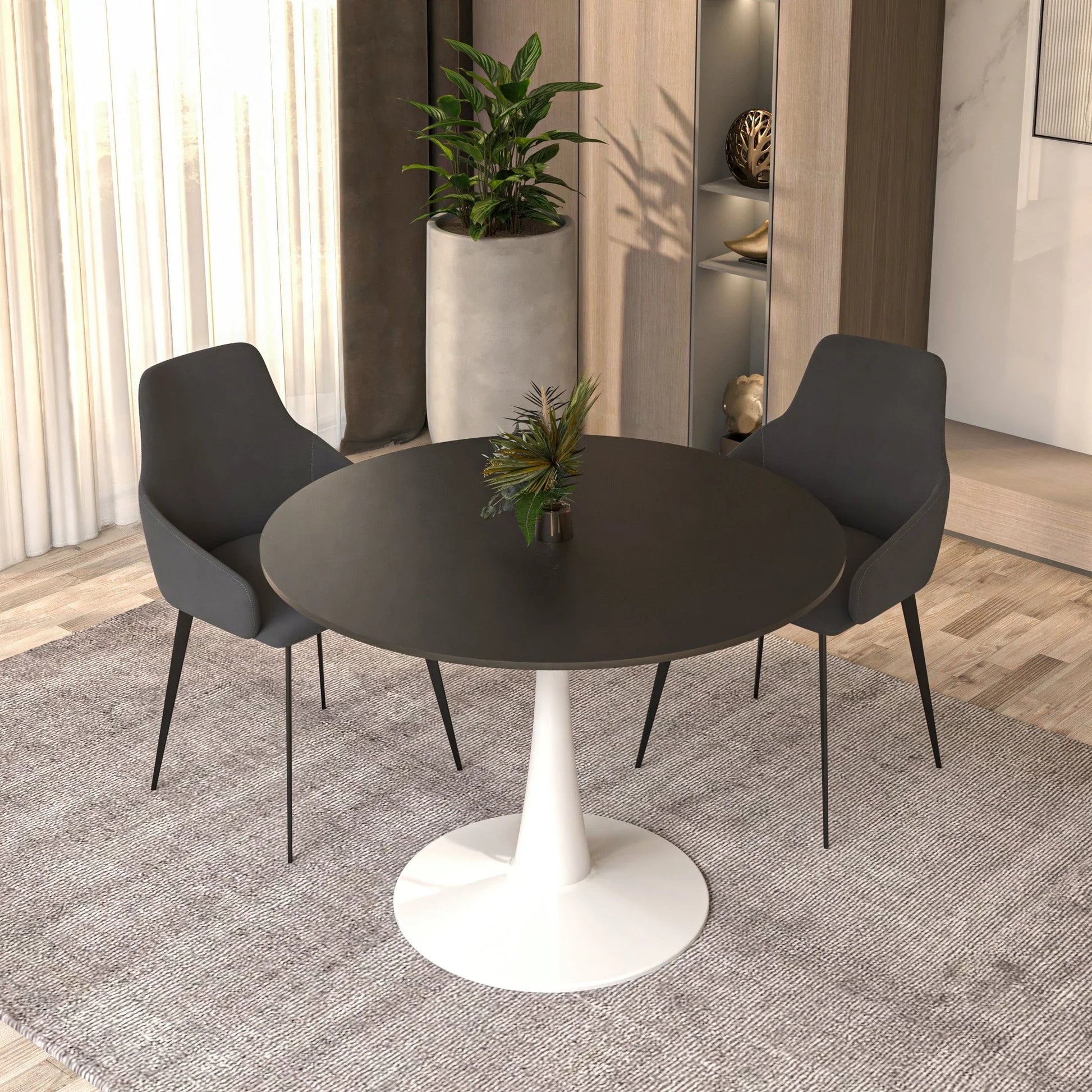 Bristol 40" Round Dining Table with MDF Wood Tabletop in White Steel - Elax Furniture
