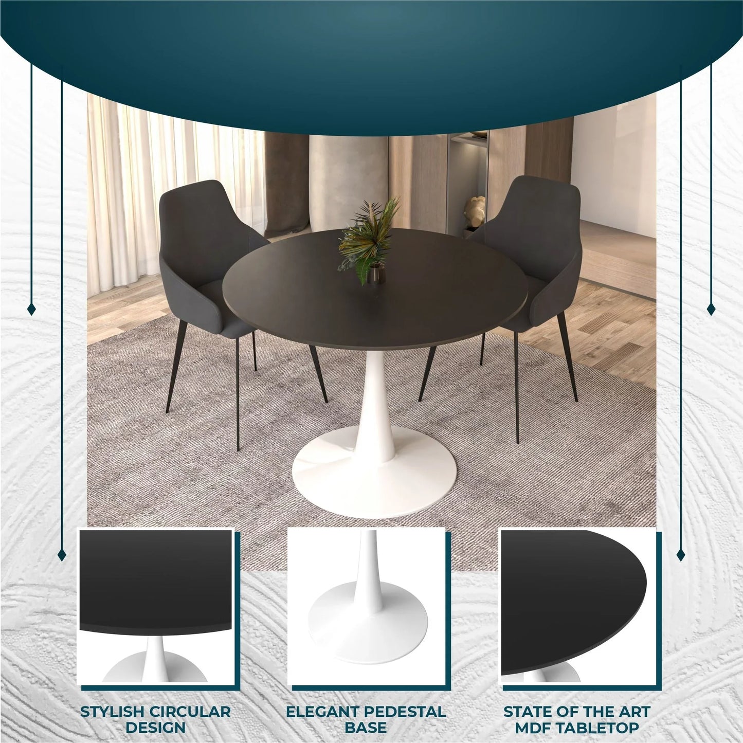 Bristol 40" Round Dining Table with MDF Wood Tabletop in White Steel - Elax Furniture