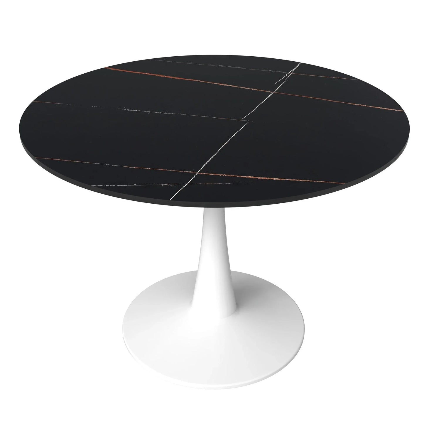 Bristol 40" Round Dining Table with Sintered Stone Tabletop in White Steel - Elax Furniture