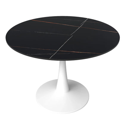 Bristol 40" Round Dining Table with Sintered Stone Tabletop in White Steel - Elax Furniture