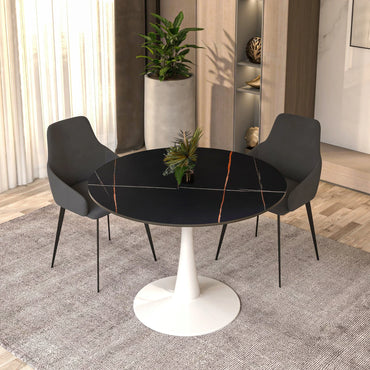 Bristol 40" Round Dining Table with Sintered Stone Tabletop in White Steel - Elax Furniture