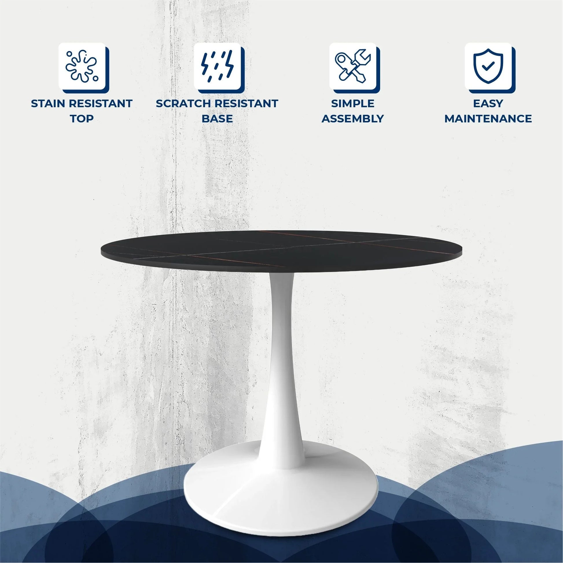 Bristol 40" Round Dining Table with Sintered Stone Tabletop in White Steel - Elax Furniture