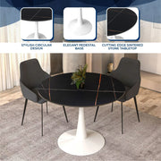 Bristol 40" Round Dining Table with Sintered Stone Tabletop in White Steel - Elax Furniture