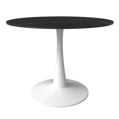 Bristol 40" Round Dining Table with Sintered Stone Tabletop in White Steel - Elax Furniture