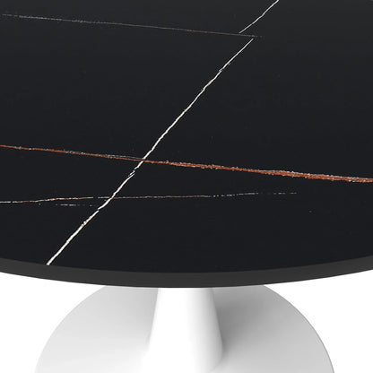 Bristol 40" Round Dining Table with Sintered Stone Tabletop in White Steel - Elax Furniture