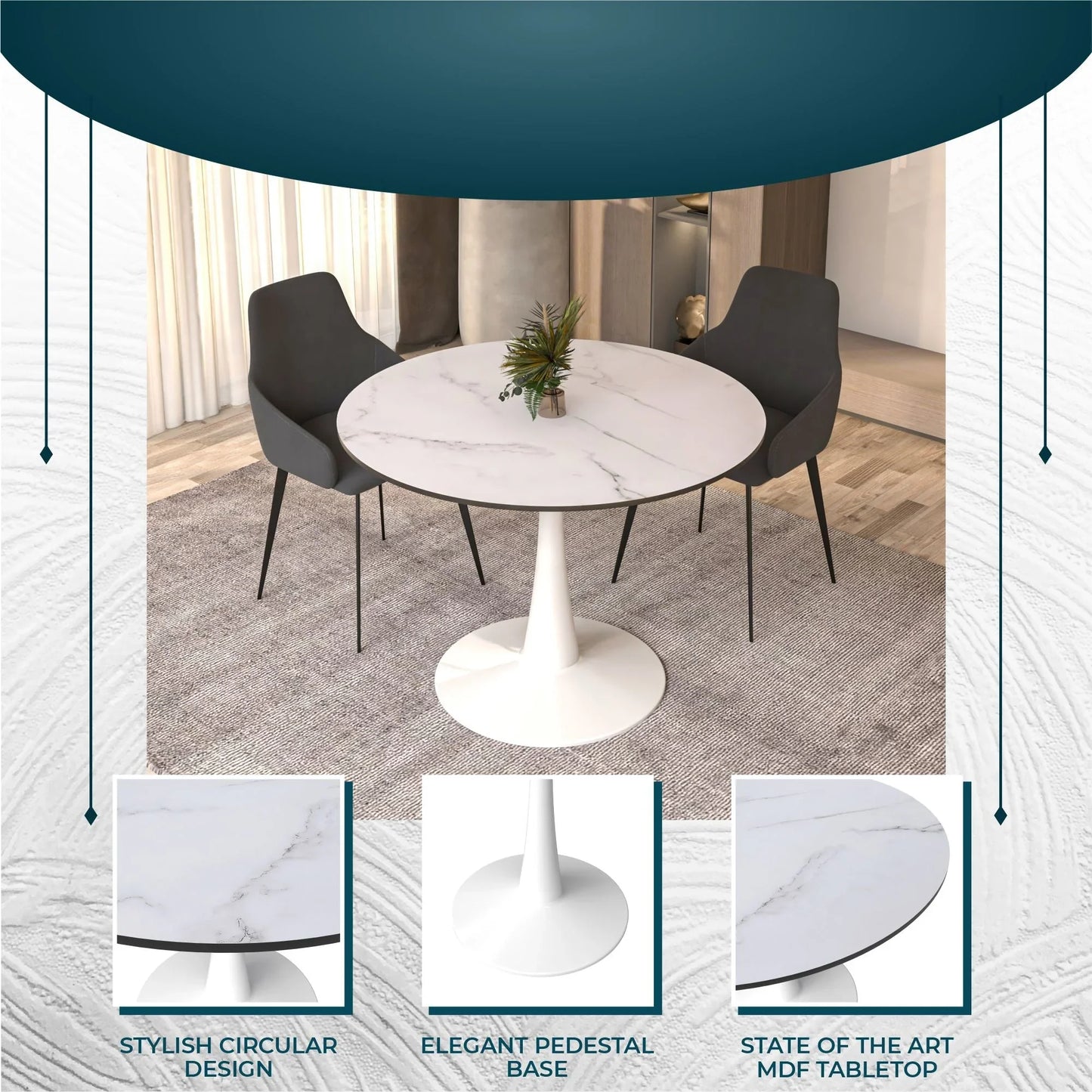 Bristol 40" Round Dining Table with MDF Wood Tabletop in White Steel - Elax Furniture