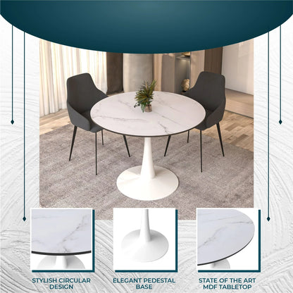 Bristol 40" Round Dining Table with MDF Wood Tabletop in White Steel - Elax Furniture