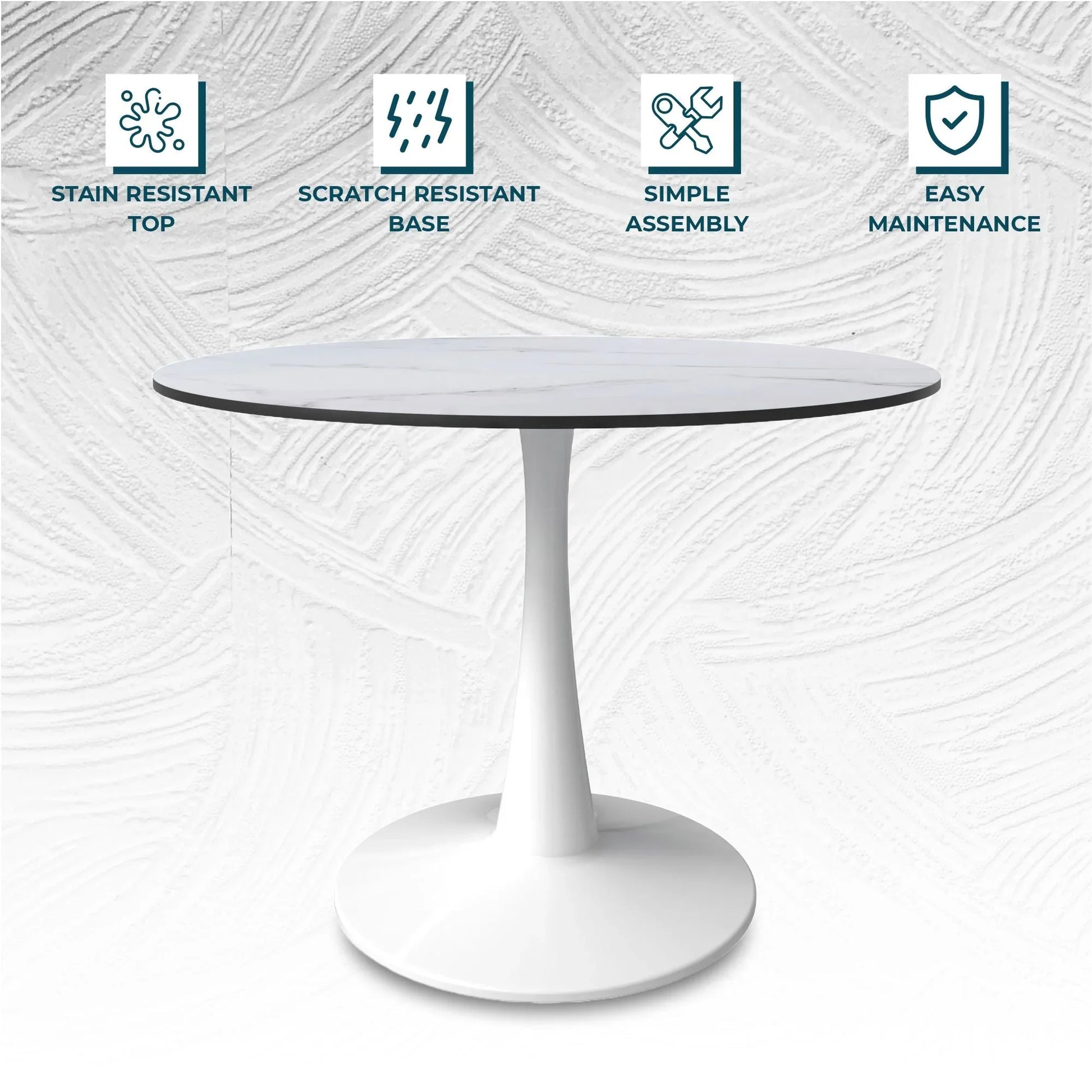 Bristol 40" Round Dining Table with MDF Wood Tabletop in White Steel - Elax Furniture