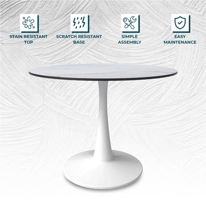 Bristol 40" Round Dining Table with MDF Wood Tabletop in White Steel - Elax Furniture