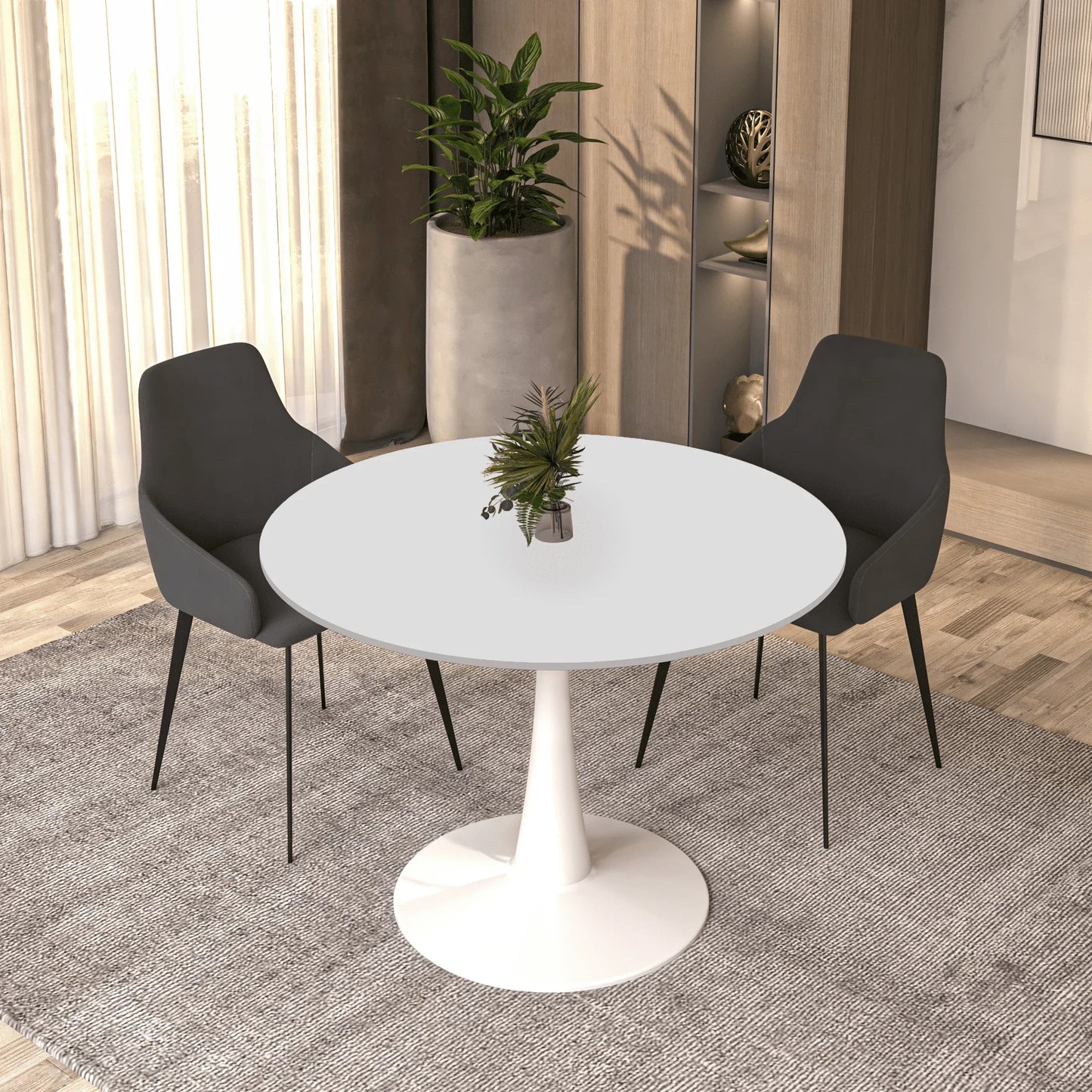 Bristol 40" Round Dining Table with MDF Wood Tabletop in White Steel - Elax Furniture
