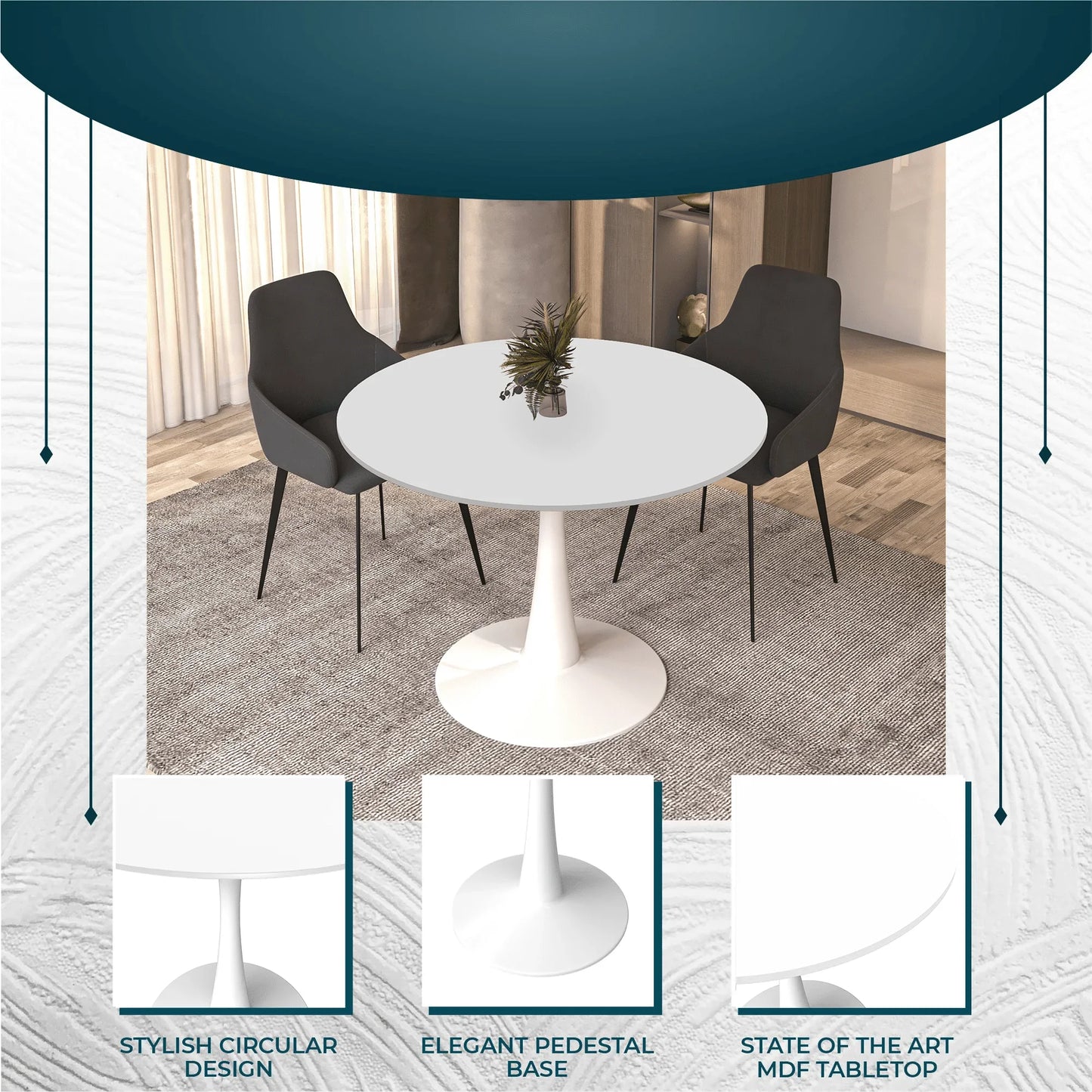 Bristol 40" Round Dining Table with MDF Wood Tabletop in White Steel - Elax Furniture