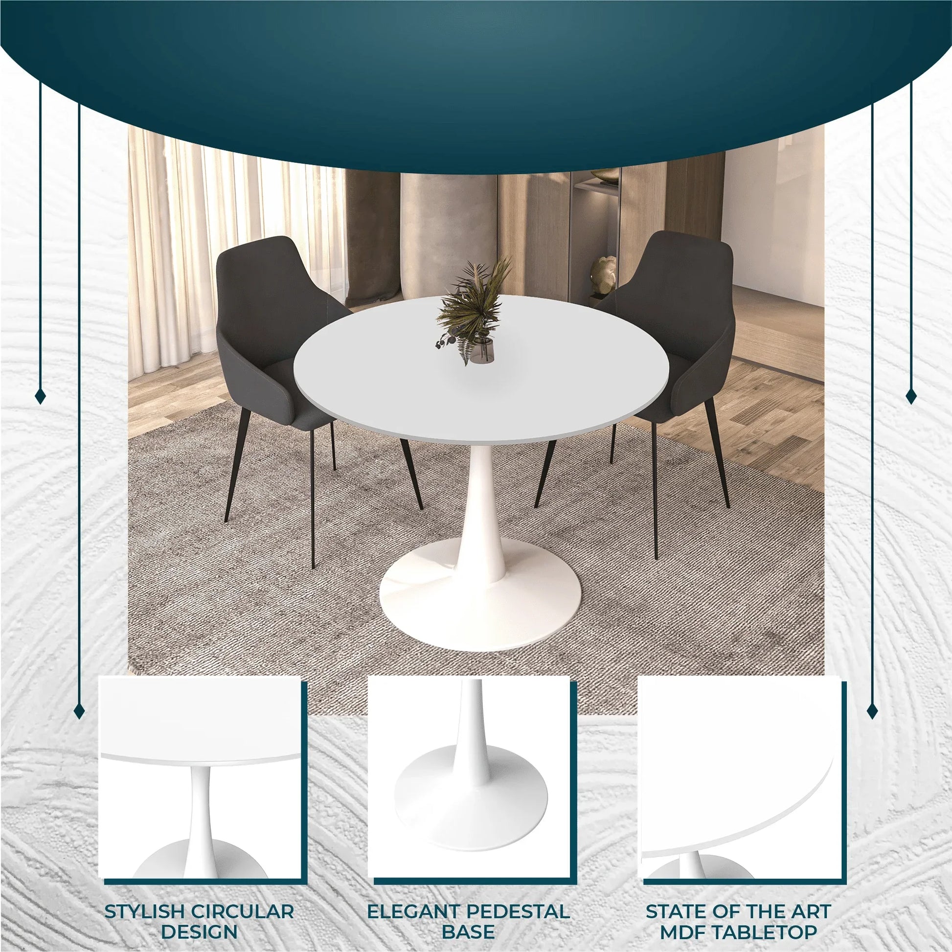 Bristol 40" Round Dining Table with MDF Wood Tabletop in White Steel - Elax Furniture
