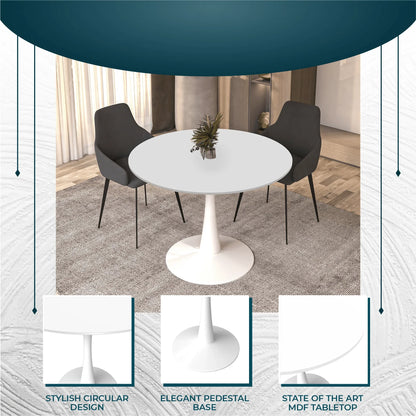 Bristol 40" Round Dining Table with MDF Wood Tabletop in White Steel - Elax Furniture
