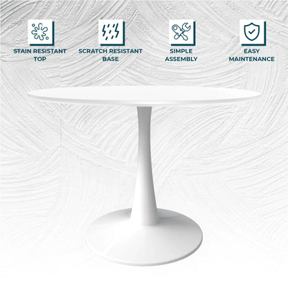Bristol 40" Round Dining Table with MDF Wood Tabletop in White Steel - Elax Furniture