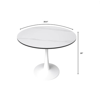 Bristol 40" Round Dining Table with Sintered Stone Tabletop in White Steel - Elax Furniture