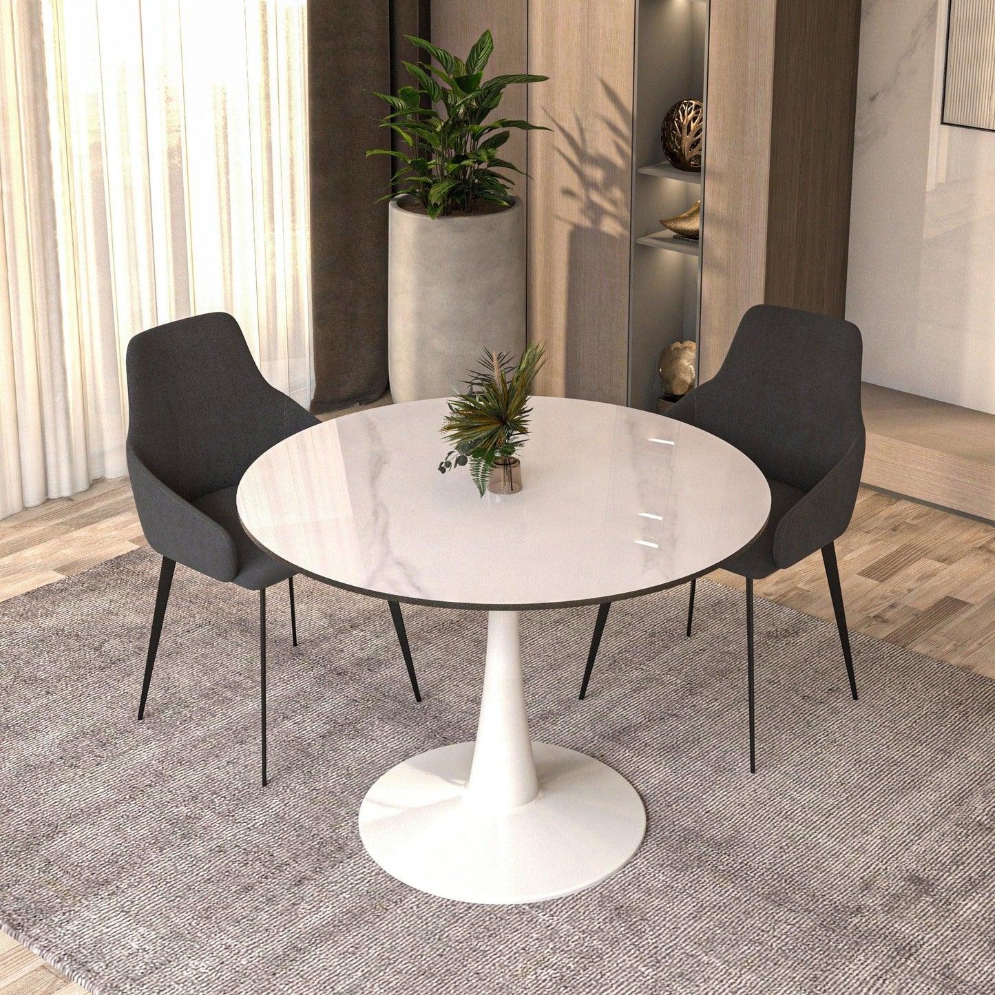 Bristol 40" Round Dining Table with Sintered Stone Tabletop in White Steel - Elax Furniture