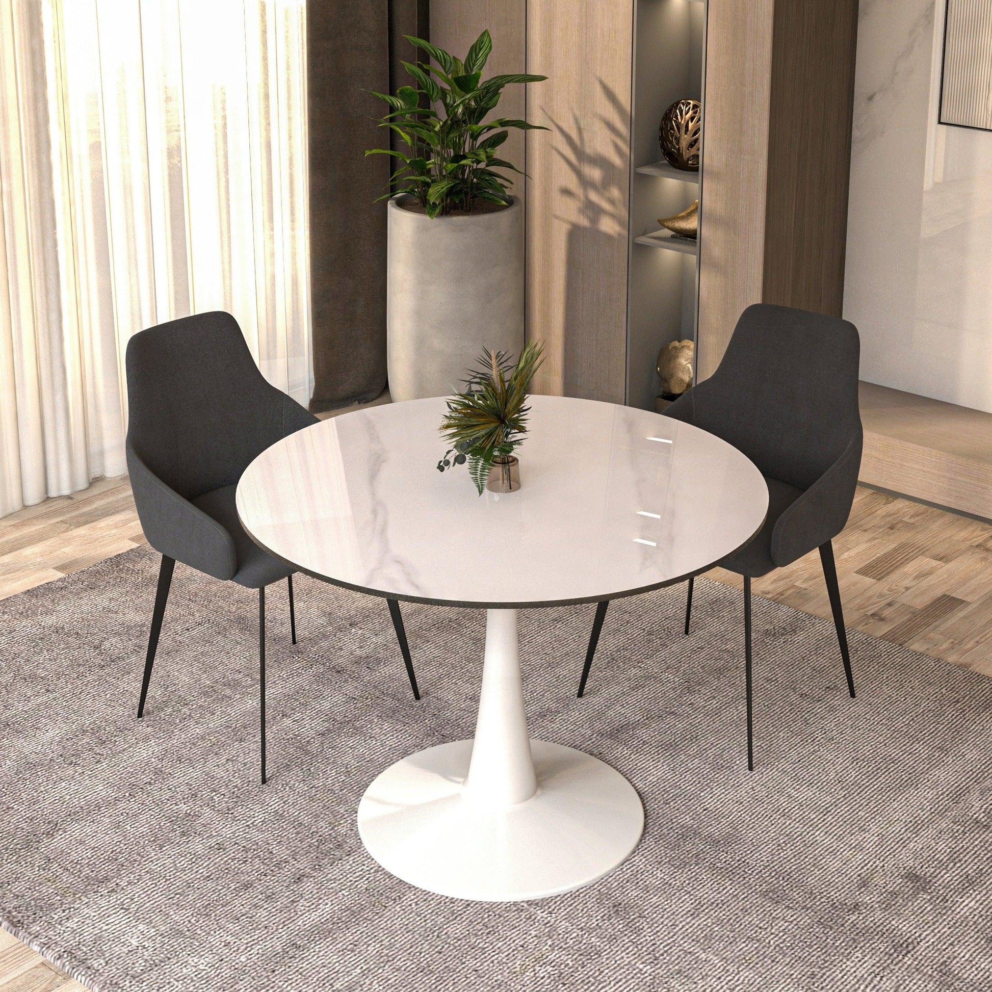 Bristol 40" Round Dining Table with Sintered Stone Tabletop in White Steel - Elax Furniture