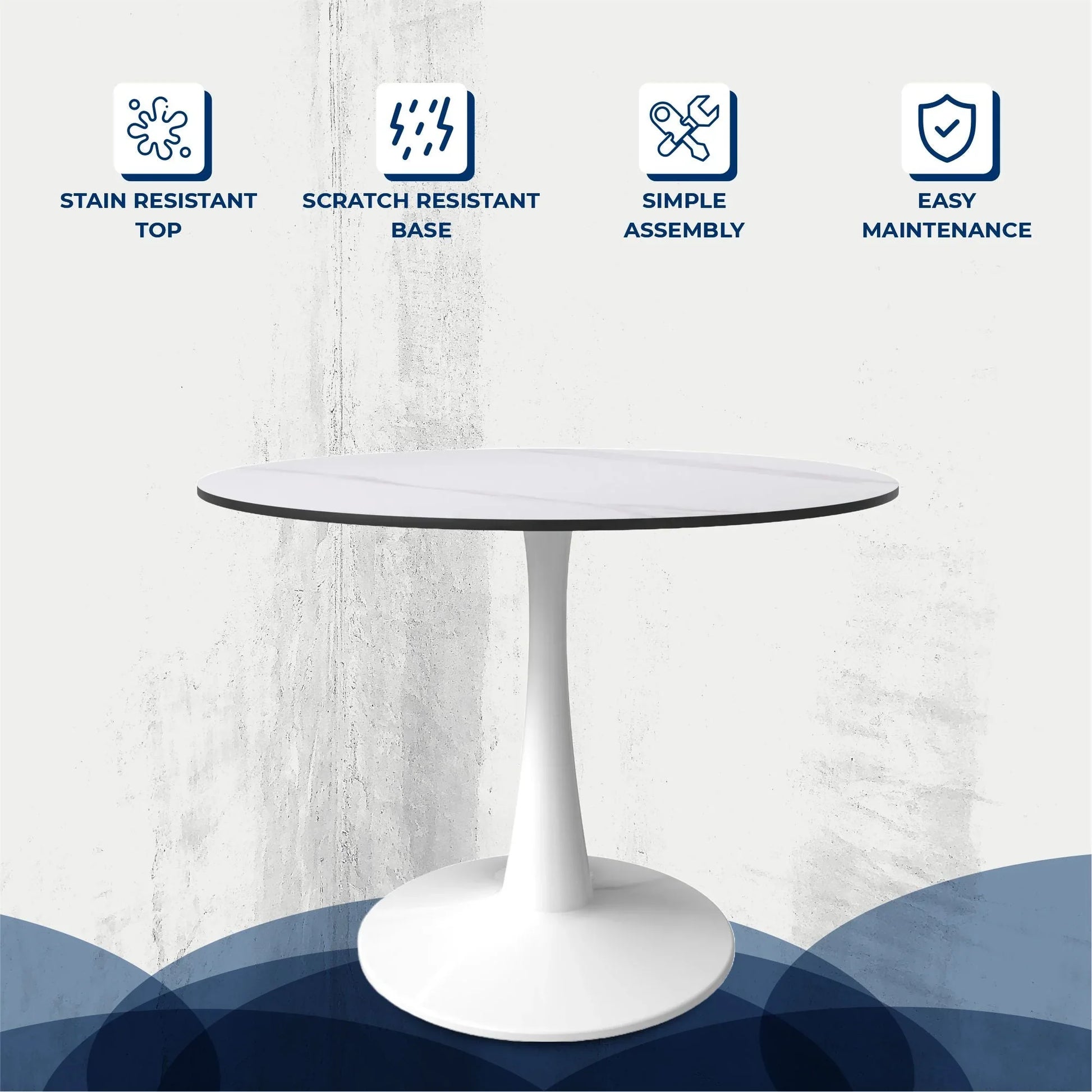 Bristol 40" Round Dining Table with Sintered Stone Tabletop in White Steel - Elax Furniture