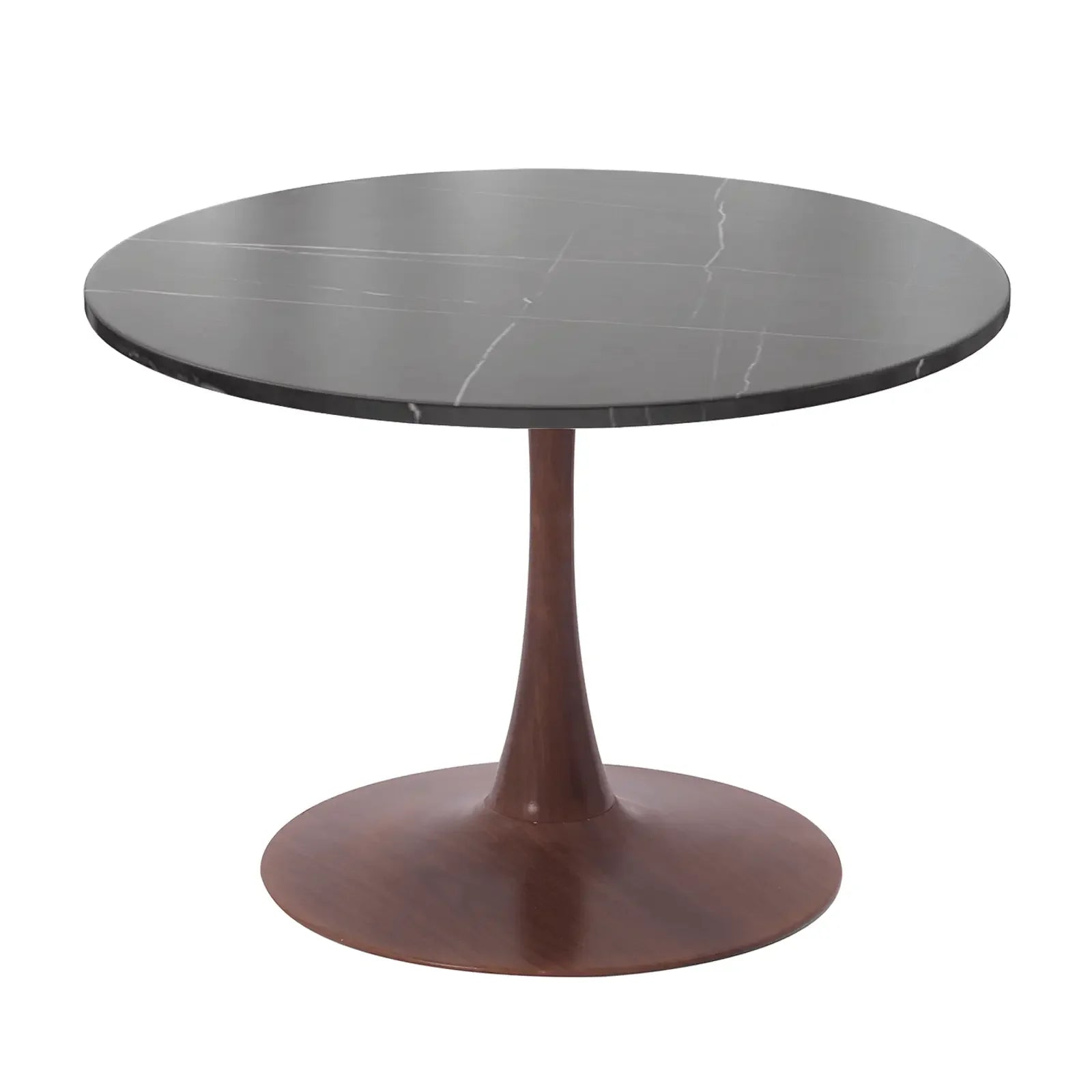 Bristol 24" Round Dining Table with Marbled Black Sintered Stone Top and Steel Pedestal Base - Elax Furniture