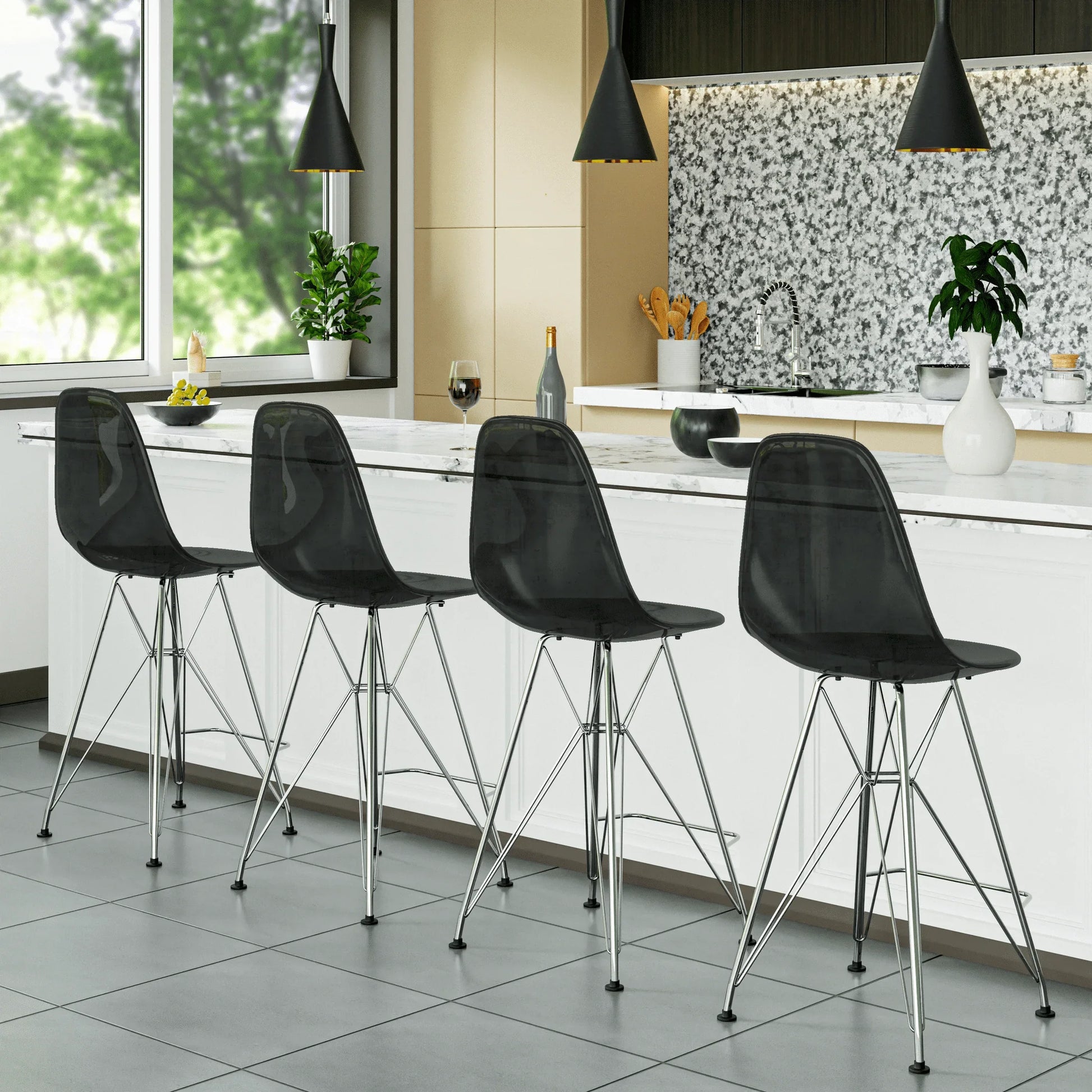 Cresco Modern Acrylic Barstool in Chrome Base for Kitchen and Dining Room - Elax Furniture