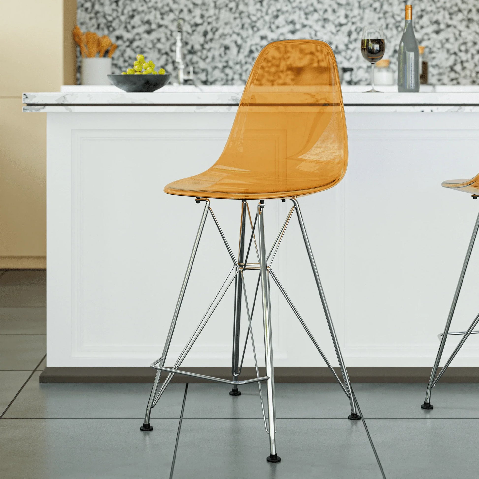 Cresco Modern Acrylic Barstool in Chrome Base for Kitchen and Dining Room - Elax Furniture