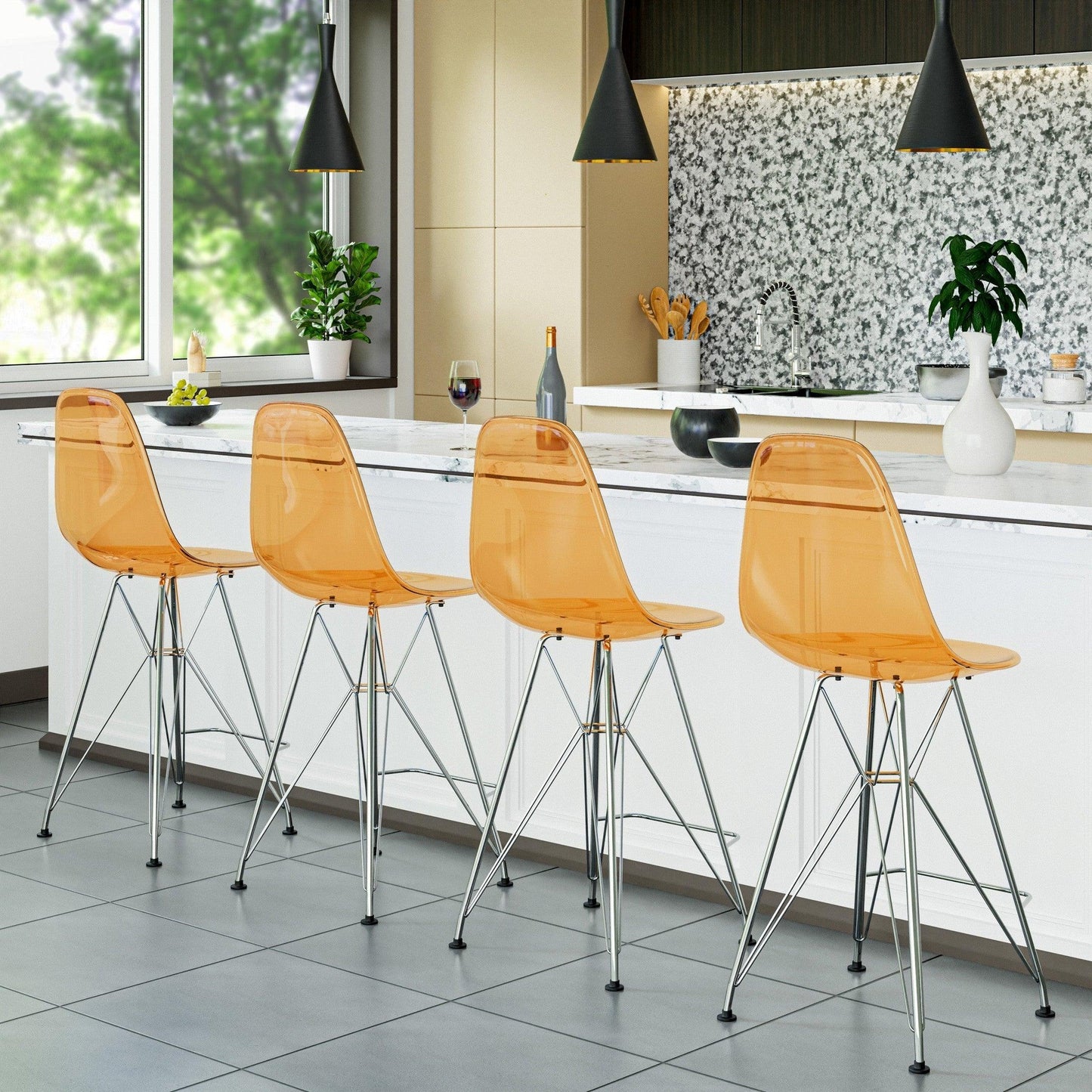 Cresco Modern Acrylic Barstool in Chrome Base for Kitchen and Dining Room - Elax Furniture