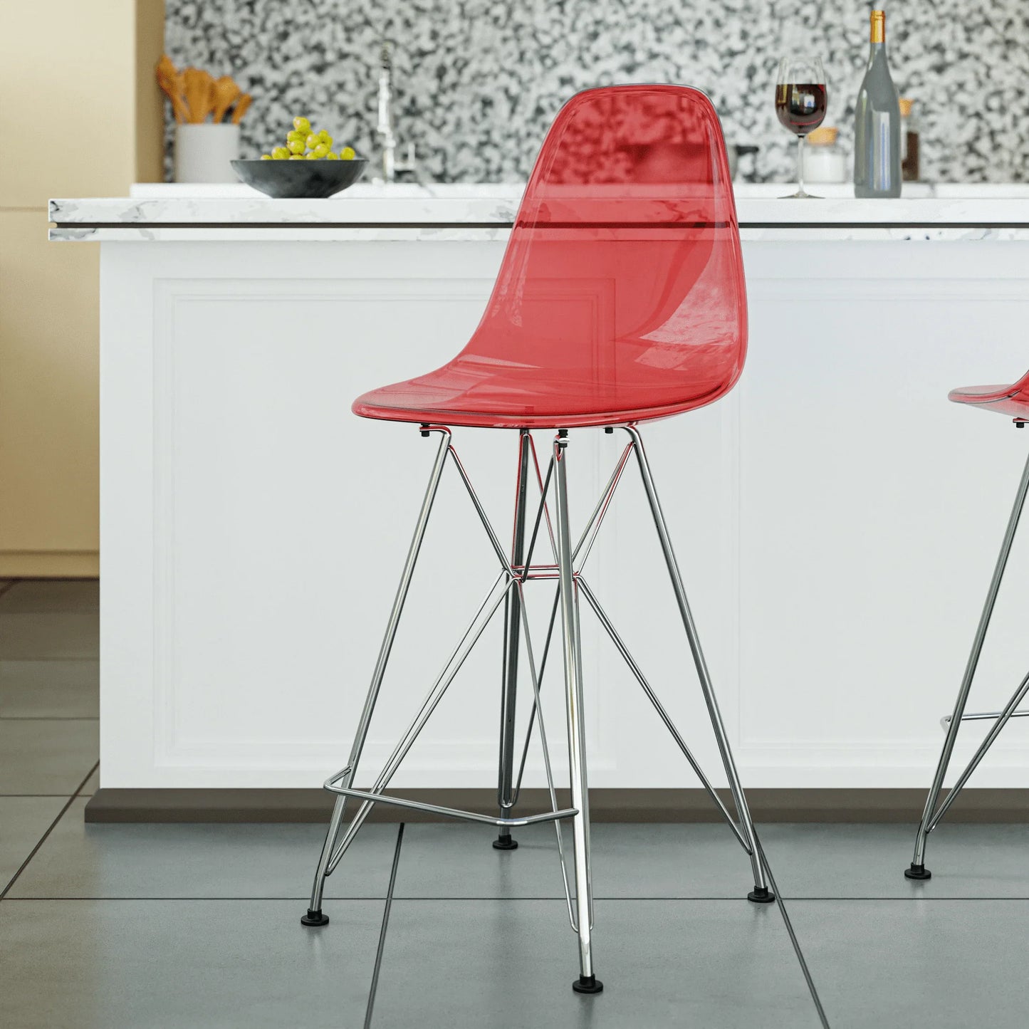 Cresco Modern Acrylic Barstool in Chrome Base for Kitchen and Dining Room - Elax Furniture