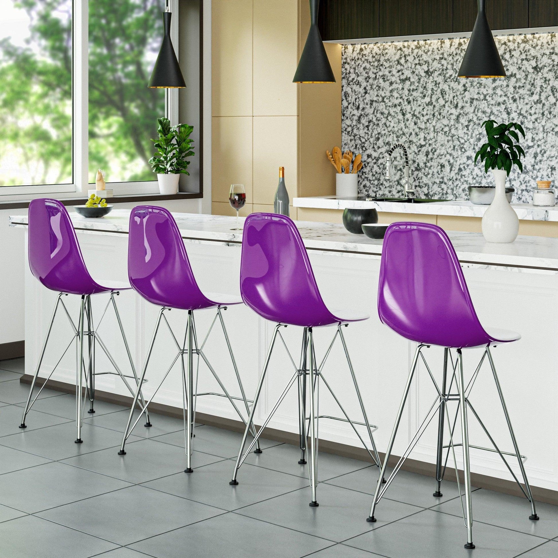 Cresco Modern Acrylic Barstool in Chrome Base for Kitchen and Dining Room - Elax Furniture