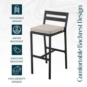 Chelsea Modern Patio Bar Chair in Powder-Coated Aluminum with Removable Cushion - Elax Furniture