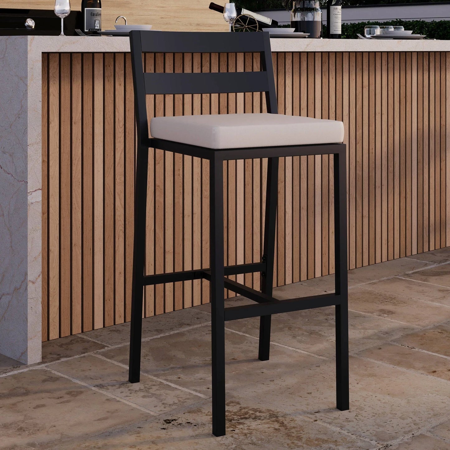 Chelsea Modern Patio Bar Chair in Powder-Coated Aluminum with Removable Cushion - Elax Furniture