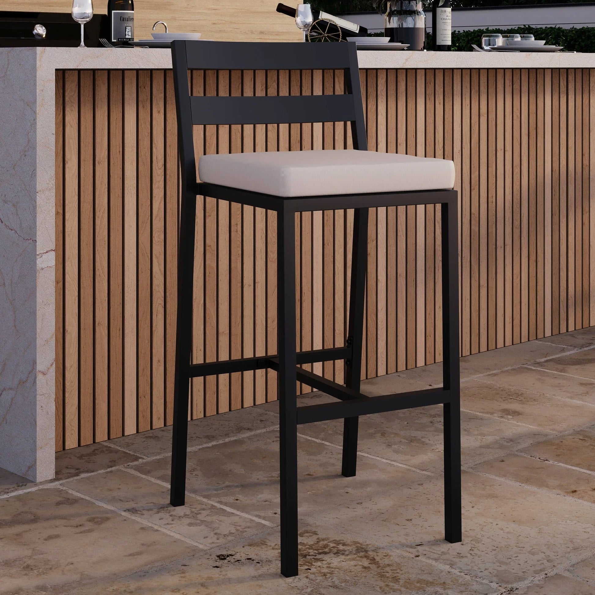 Chelsea Modern Patio Bar Chair in Powder-Coated Aluminum with Removable Cushion - Elax Furniture