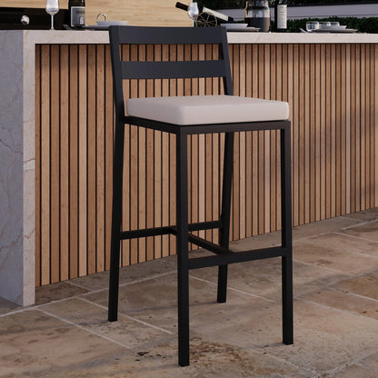 Chelsea Modern Patio Bar Chair in Powder-Coated Aluminum with Removable Cushion - Elax Furniture