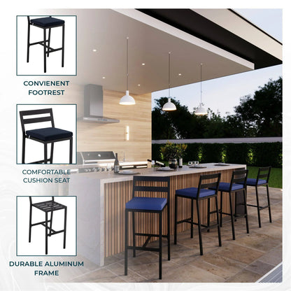 Chelsea Modern Patio Bar Chair in Powder-Coated Aluminum with Removable Cushion - Elax Furniture